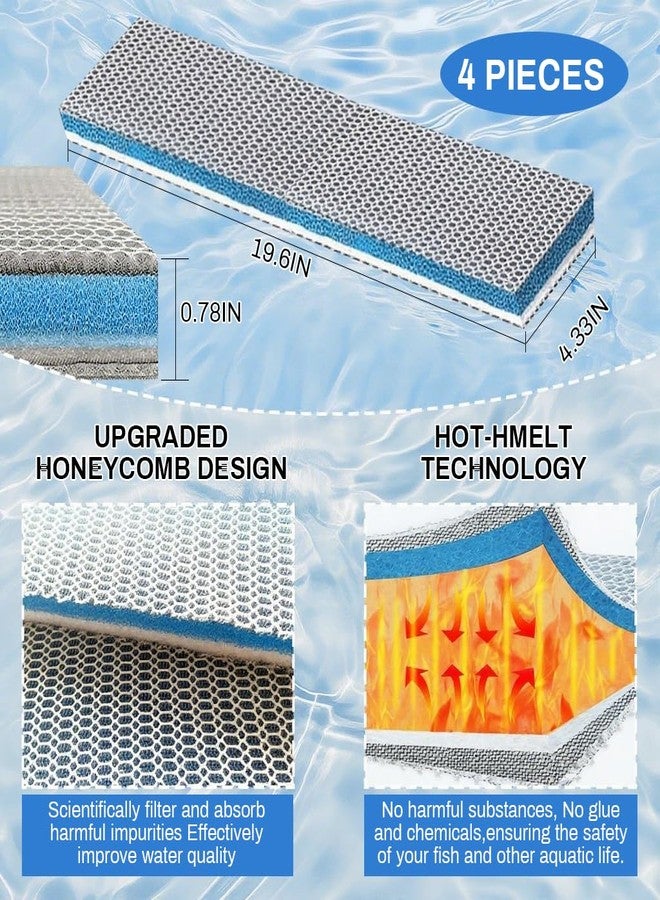 Qpets® 4Pcs Aquarium Honeycomb Water Filtration Pads - 50cm x 11cm Aquarium Filter Media for Mechanical & Biological Filtration - Reusable Polyester Sponge Pads (4-Pack) - Image 2
